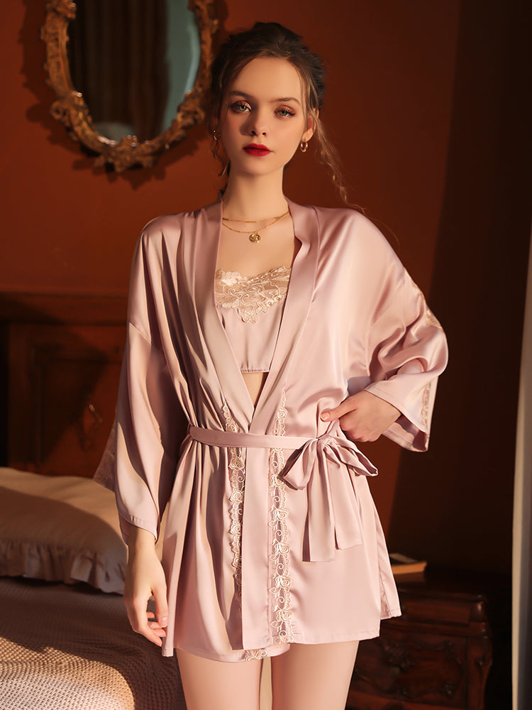 Delicate Lace Embroidered Pajamas Set