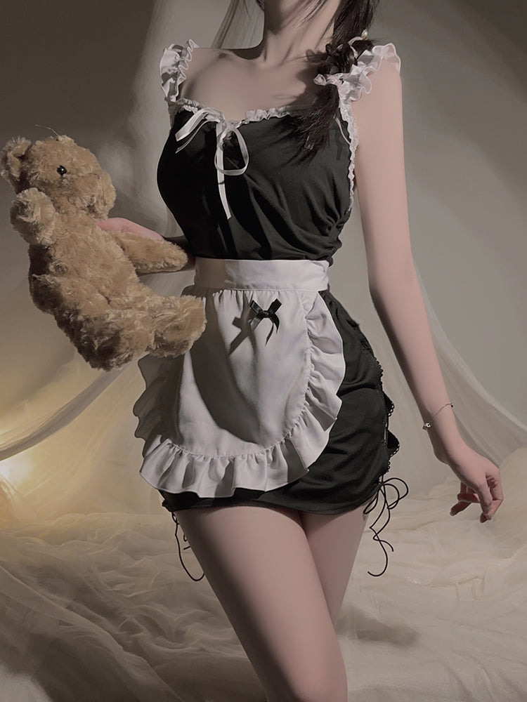 Black And White Sexy Maid Theme Nightdress