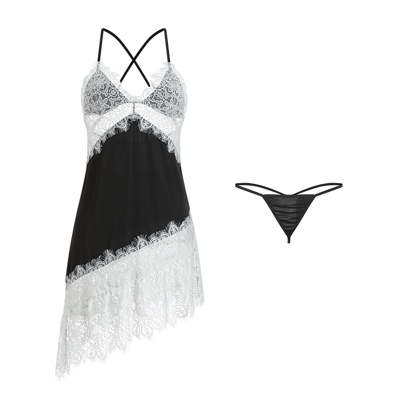 Black Delicate Lace Slip Nightdress