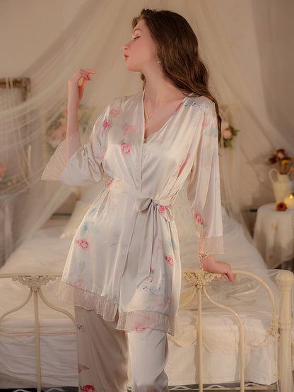 Champagne Printed Satin Pajama Set