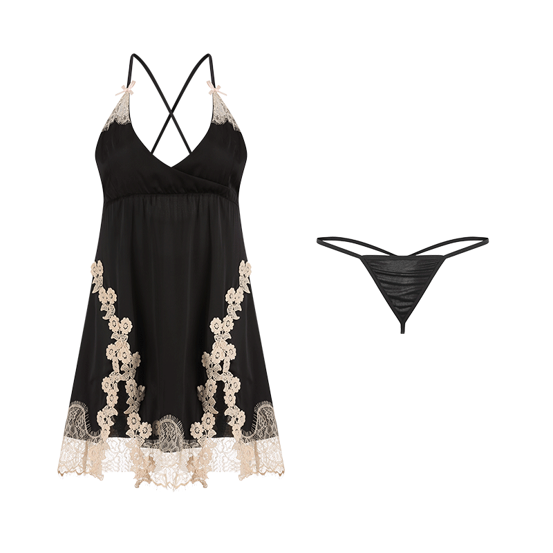 Deep-V Floral Lace Slip Nightdress