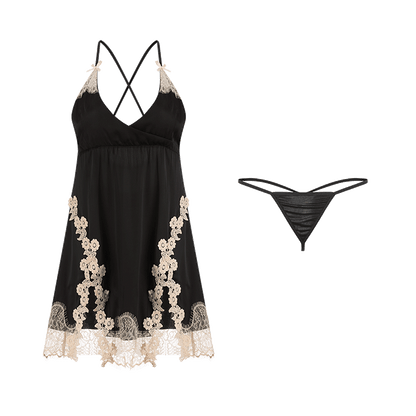 Deep-V Floral Lace Slip Nightdress