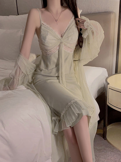 Delicate Elegant Lace Slip Nightdress Set