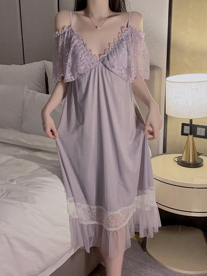 Delicate Lace Mesh Satin Nightdress