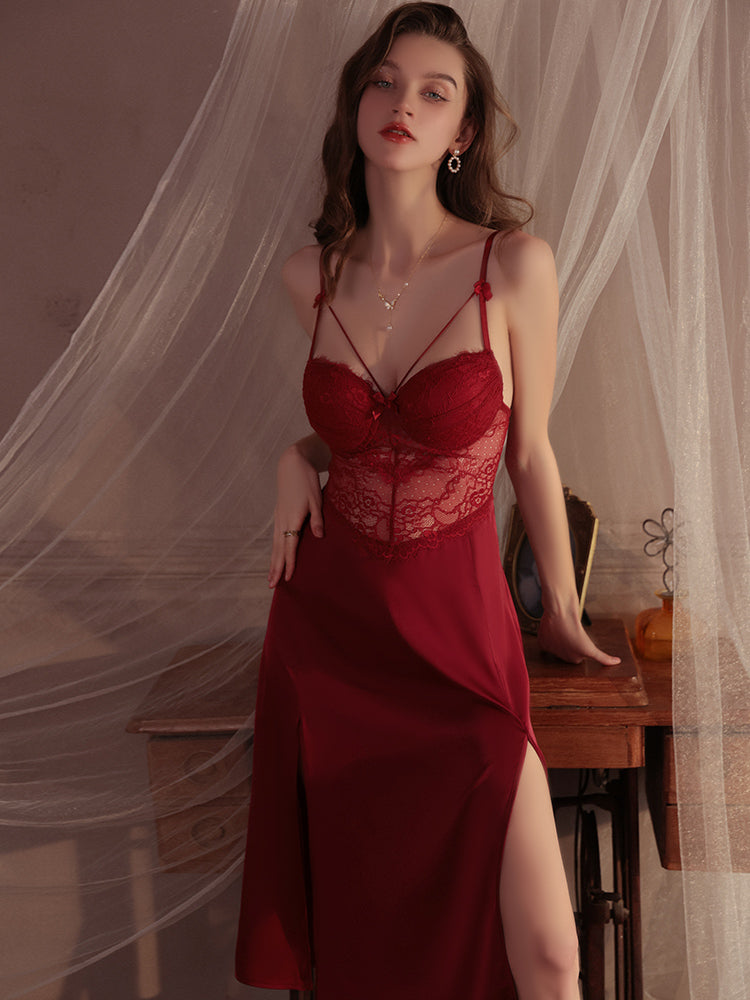 Delicate Sensual Backless Lace Slip Nightdress