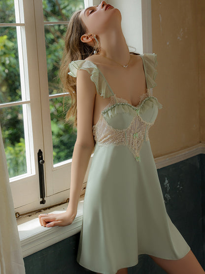 Delicate Tender Backless Slip Nightdress Set