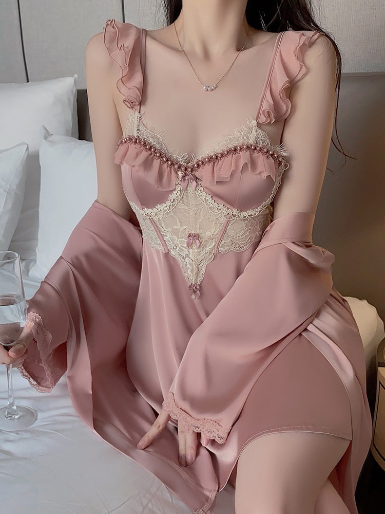 Delicate Tender Backless Slip Nightdress Set