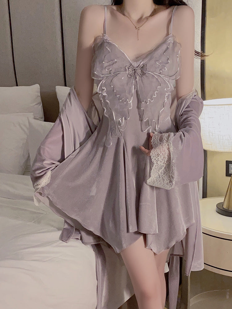 Elegant Butterfly Suspender Nightdress Set