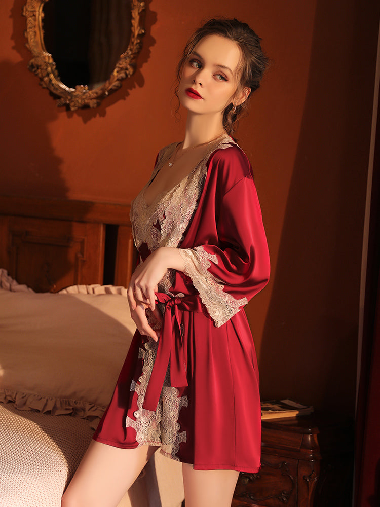 Elegant Classical Lace Slip Nightdress Set