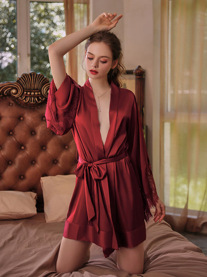 Elegant Soft Lace Satin Night-robe