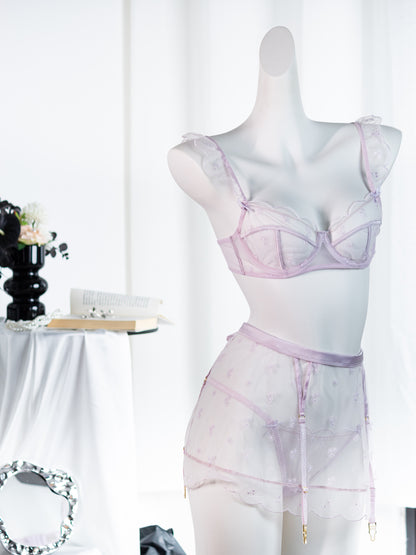 Light Purple French-inspired Embroidery Lingerie Set