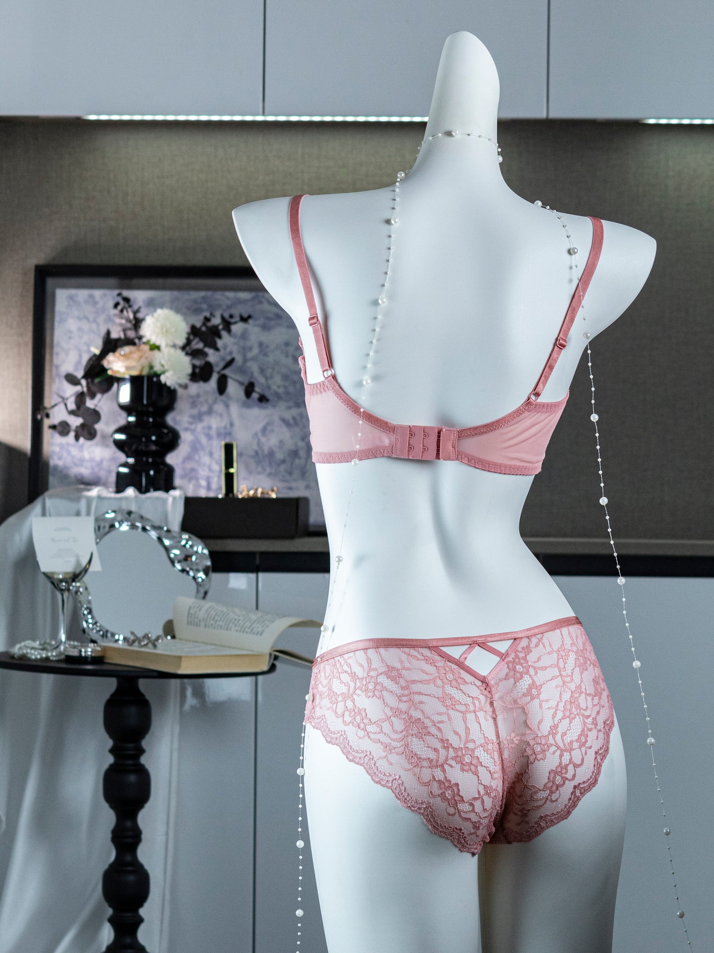 Pink Delicate Lace Lingerie Set