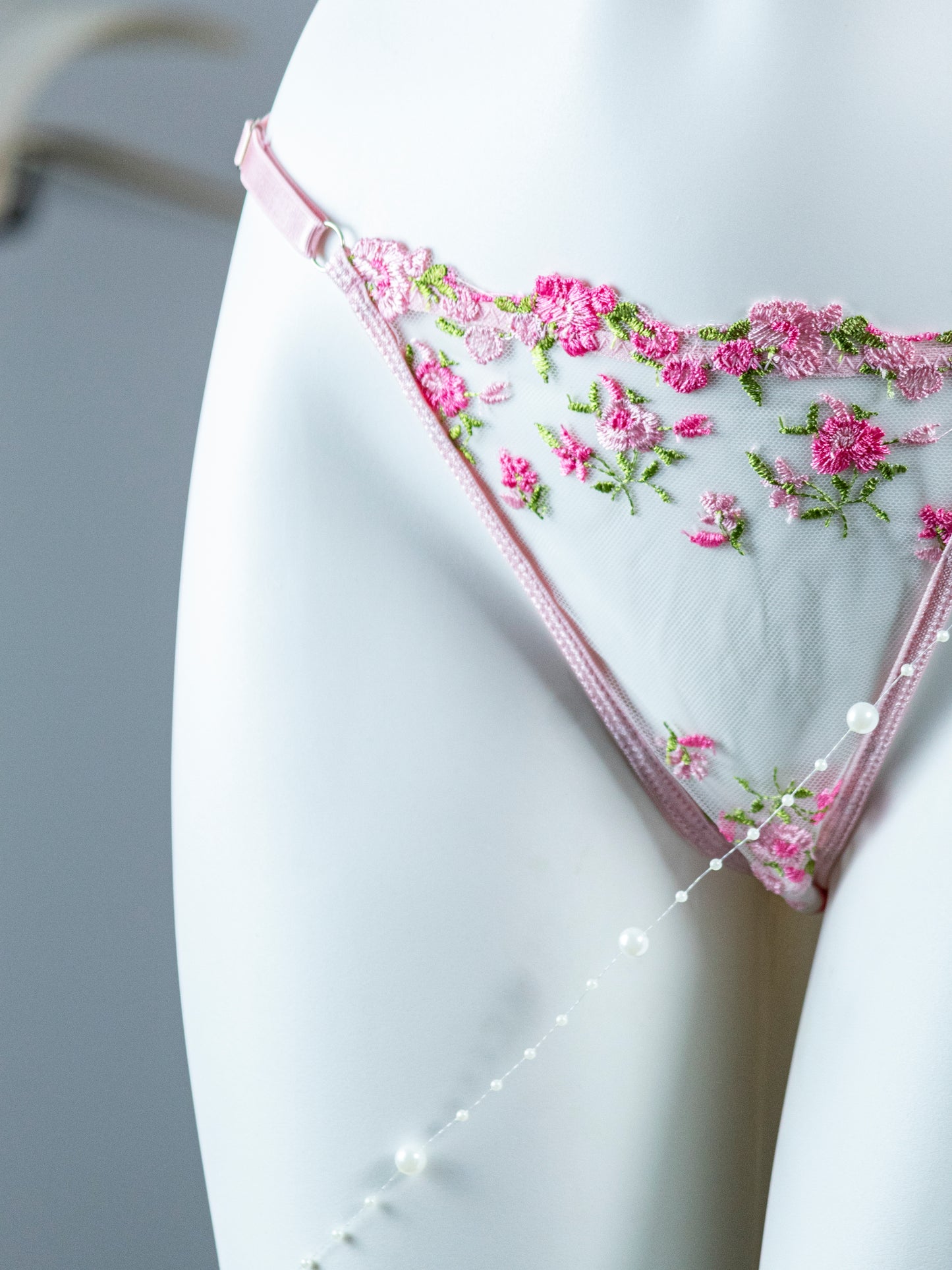 Pink Floral Sexy Sheer Embroidered Lingerie Set