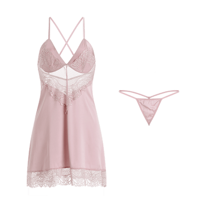 Pink Sexy Lace Satin Slip Nightdress