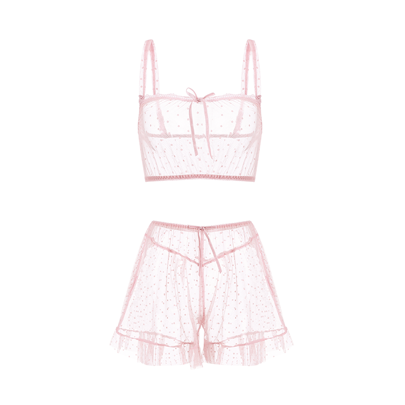 Pink Sheer Mesh Navel-baring Pajama Set