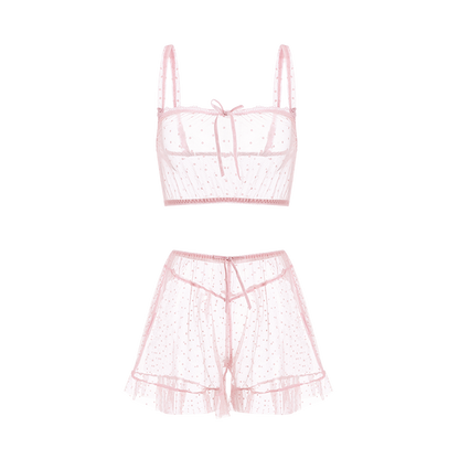 Pink Sheer Mesh Navel-baring Pajama Set