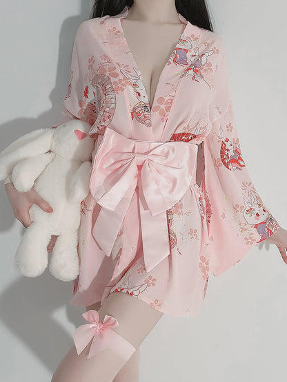 Playful Sexy Japanese Kimono Satin Night-robe