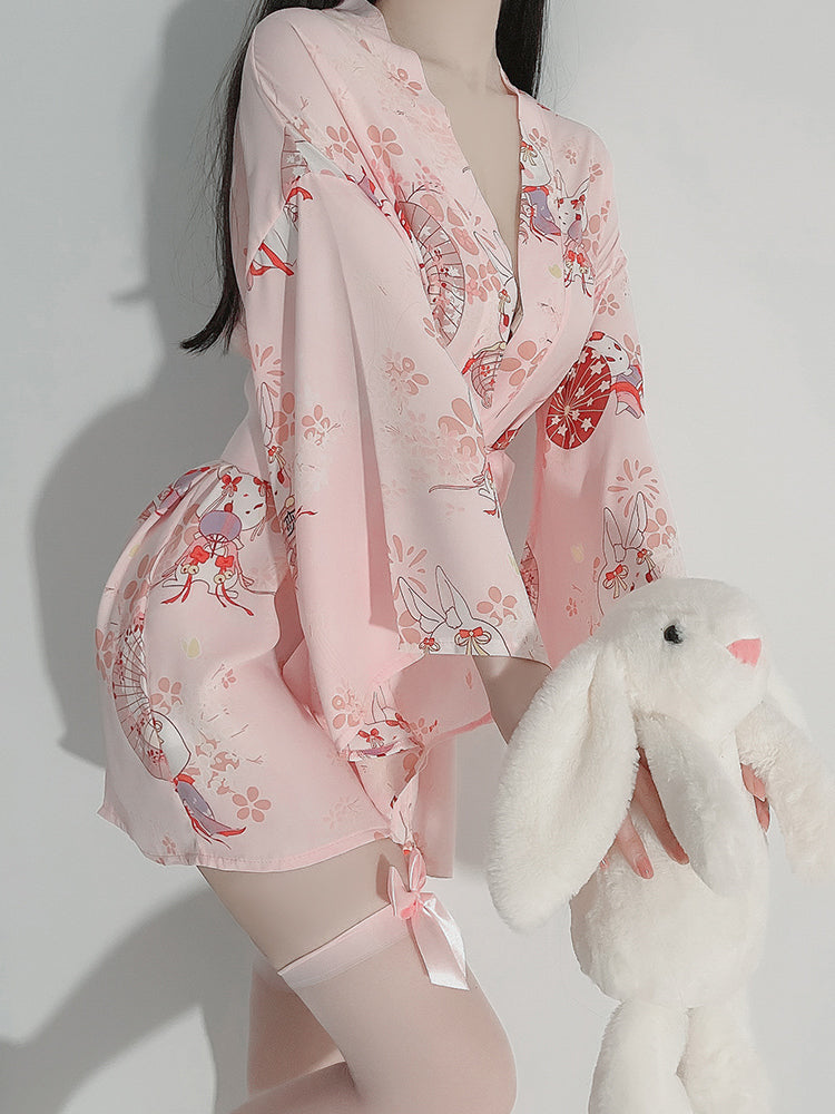 Playful Sexy Japanese Kimono Satin Night-robe