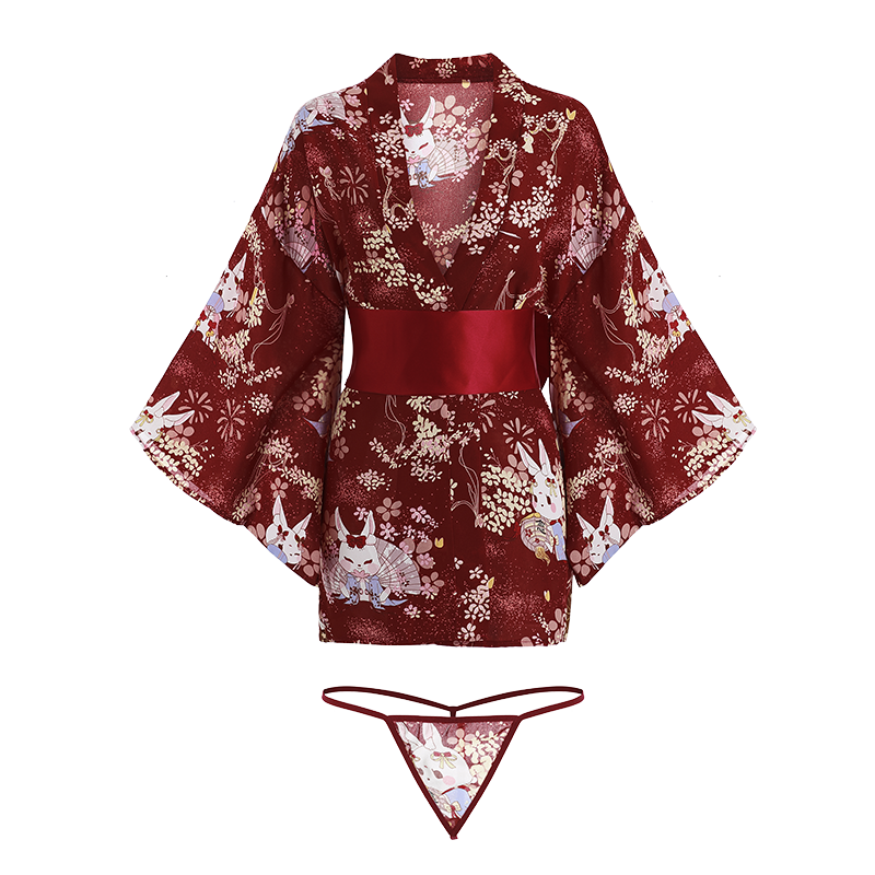 Playful Sexy Japanese Kimono Satin Night-robe