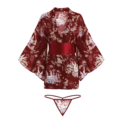 Playful Sexy Japanese Kimono Satin Night-robe