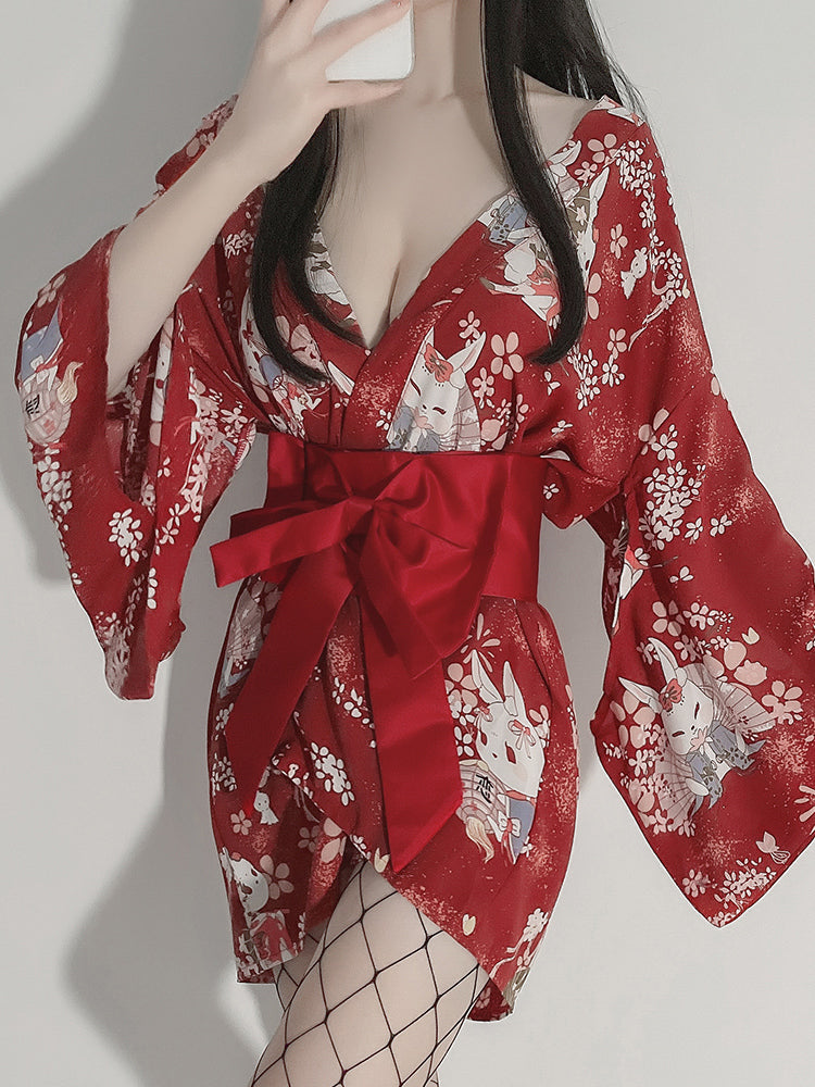 Playful Sexy Japanese Kimono Satin Night-robe