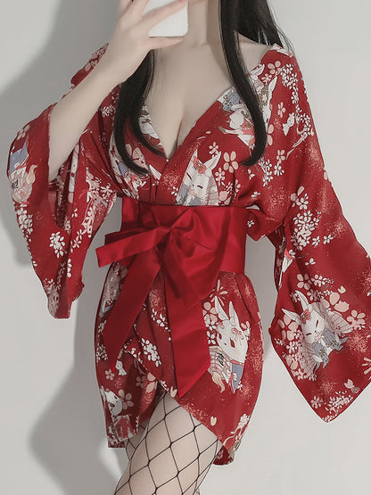 Playful Sexy Japanese Kimono Satin Night-robe