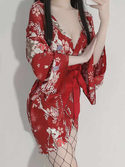 Playful Sexy Japanese Kimono Satin Night-robe