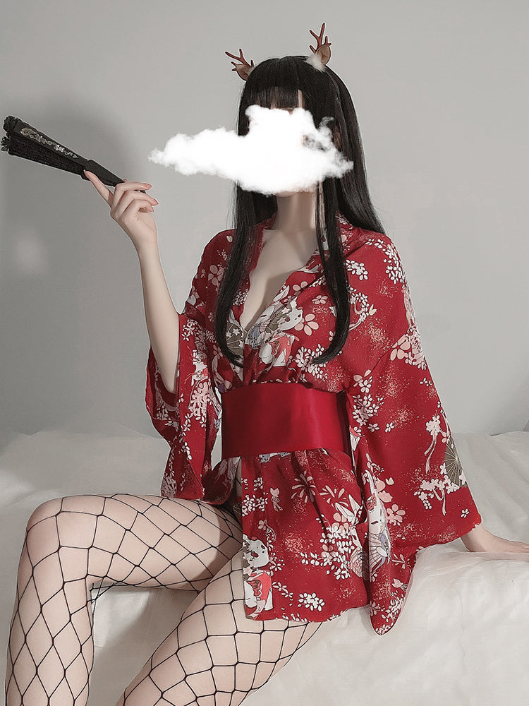 Playful Sexy Japanese Kimono Satin Night-robe