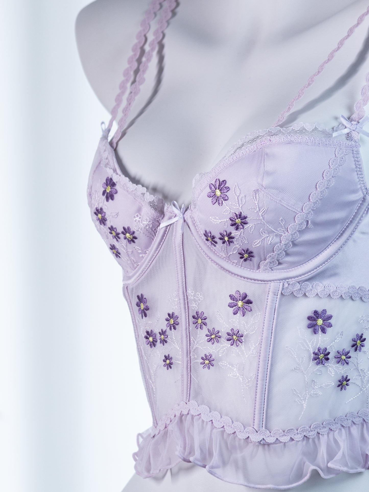 Purple Floral French-inspired Sexy Lace Embroidered Lingerie Set