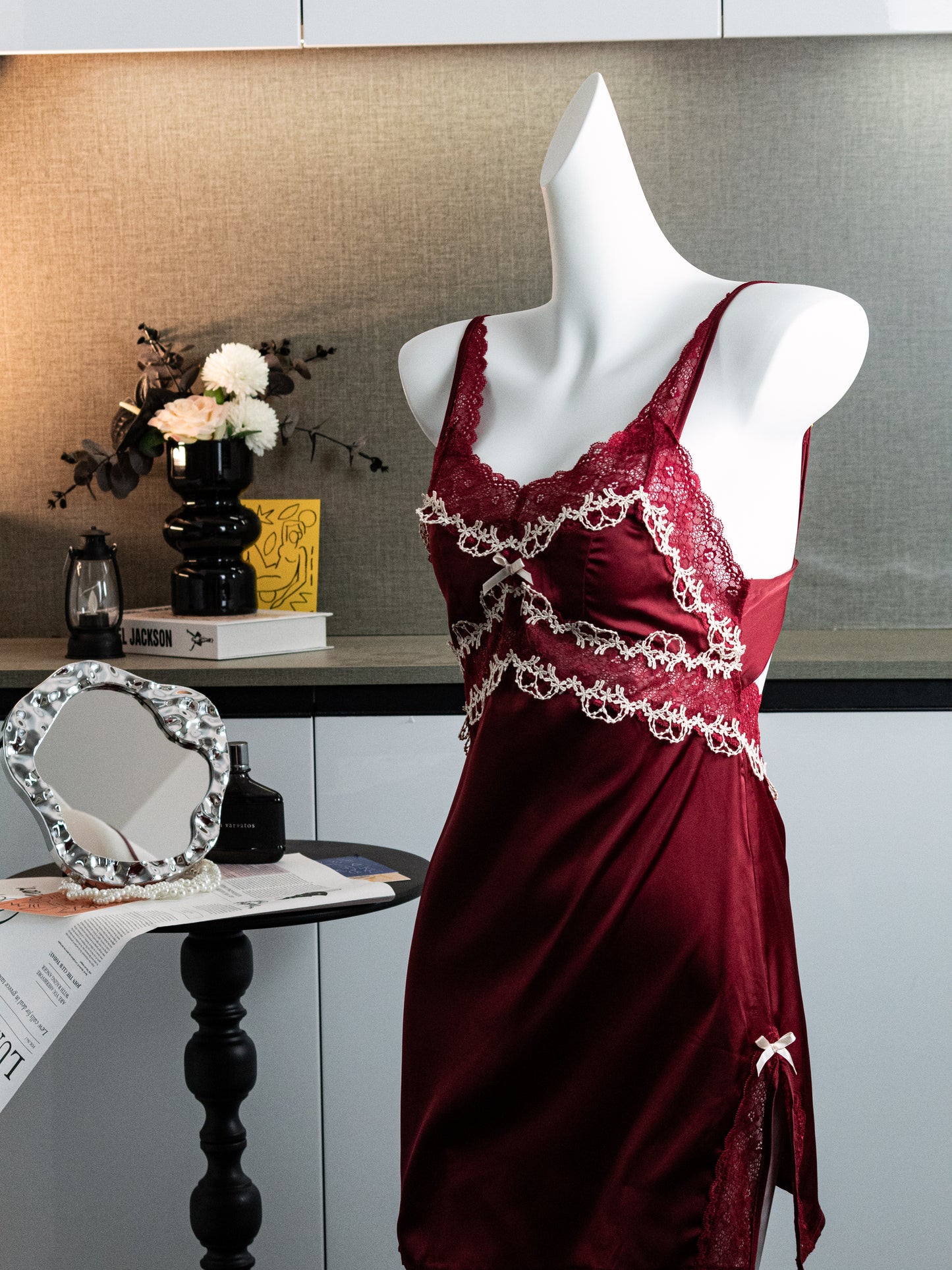 Red Elegant Lace Night Dress