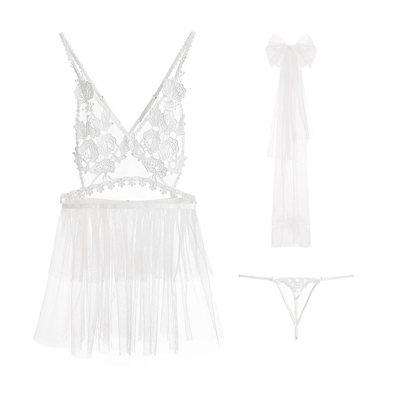 White Bridal Sheer Lace Lingerie Set