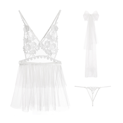 White Bridal Sheer Lace Lingerie Set