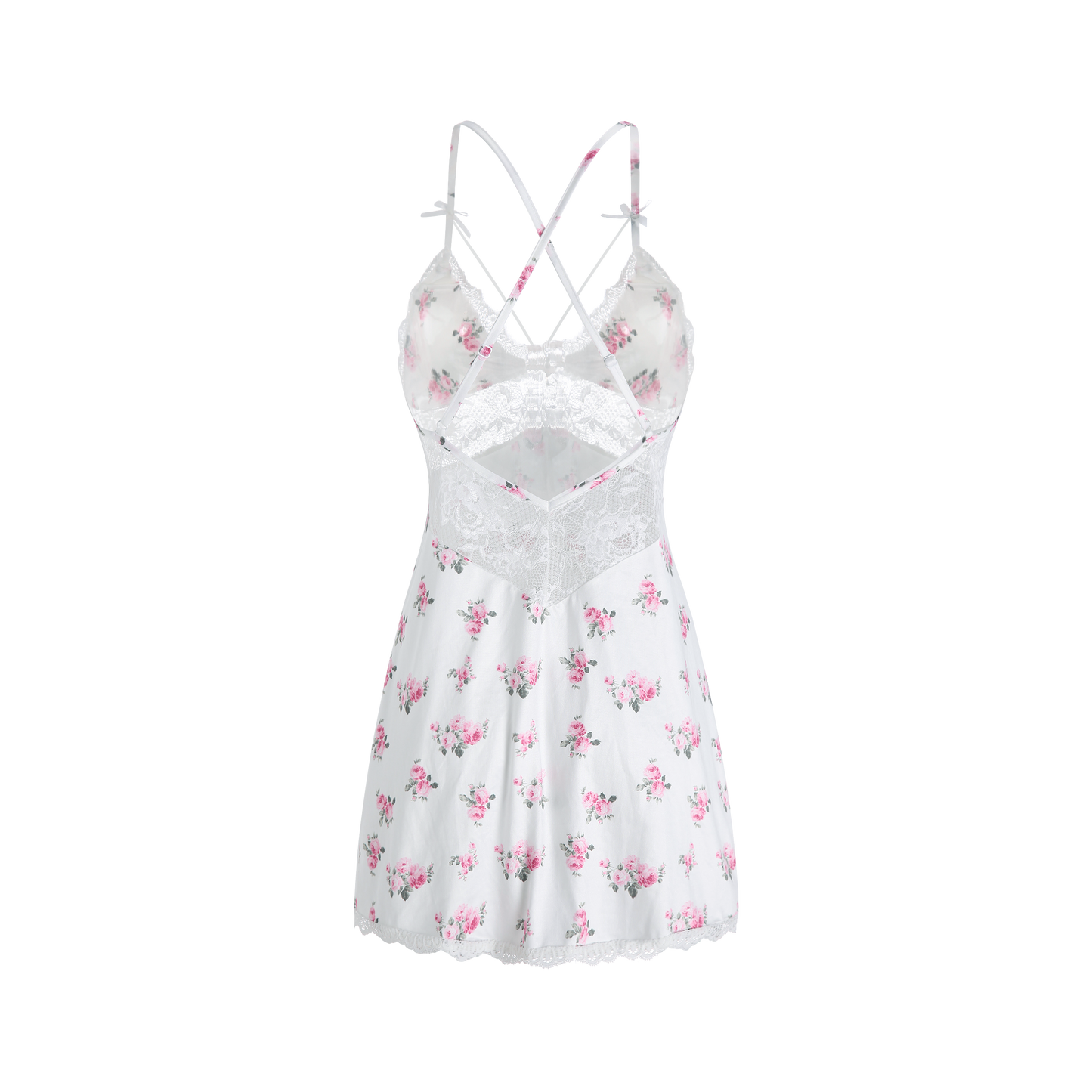 White Elegant Printed Lace Nightdress