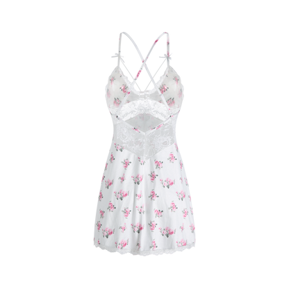 White Elegant Printed Lace Nightdress